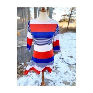 Reborn Striped Tunic Boat Neck Flare Split Hem
